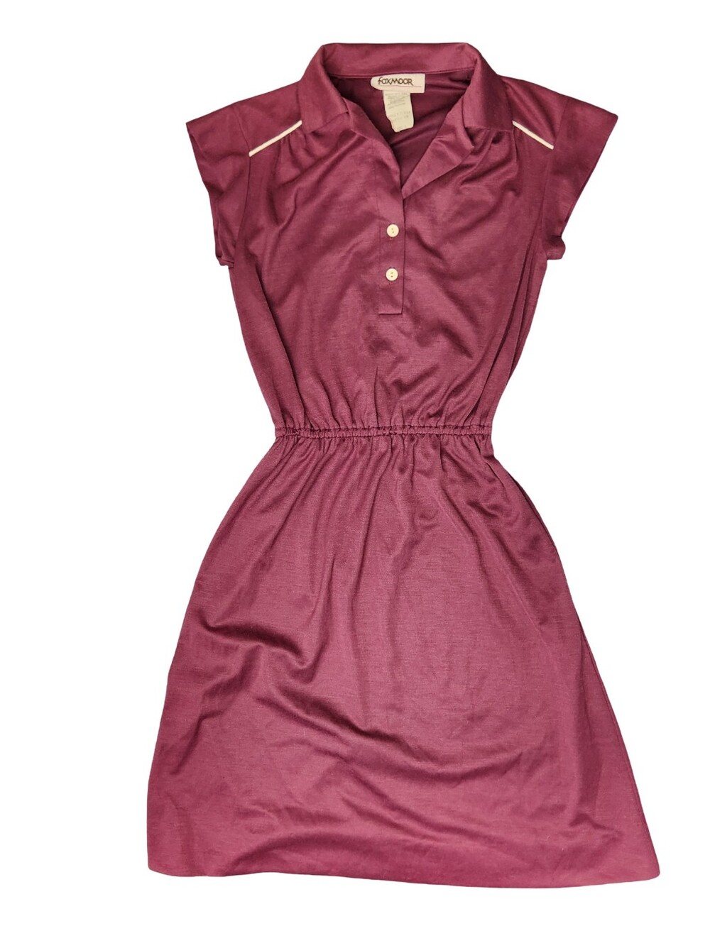 Vintage 70s FoxMoor Burgundy Polo Tennis Dress Stretchy Waist Size 3 Fits XS/S